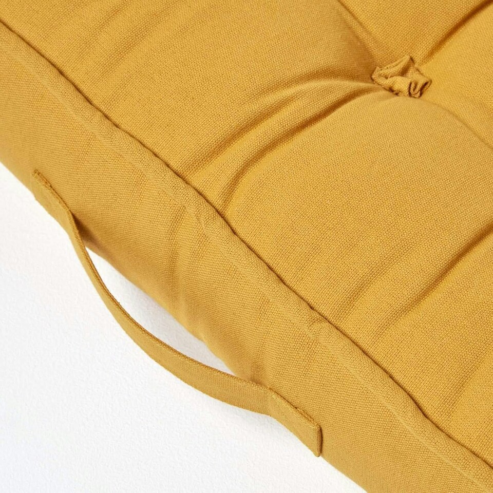 image 1 of Homescapes Mustard Cotton Armchair Booster Cushion Yellow