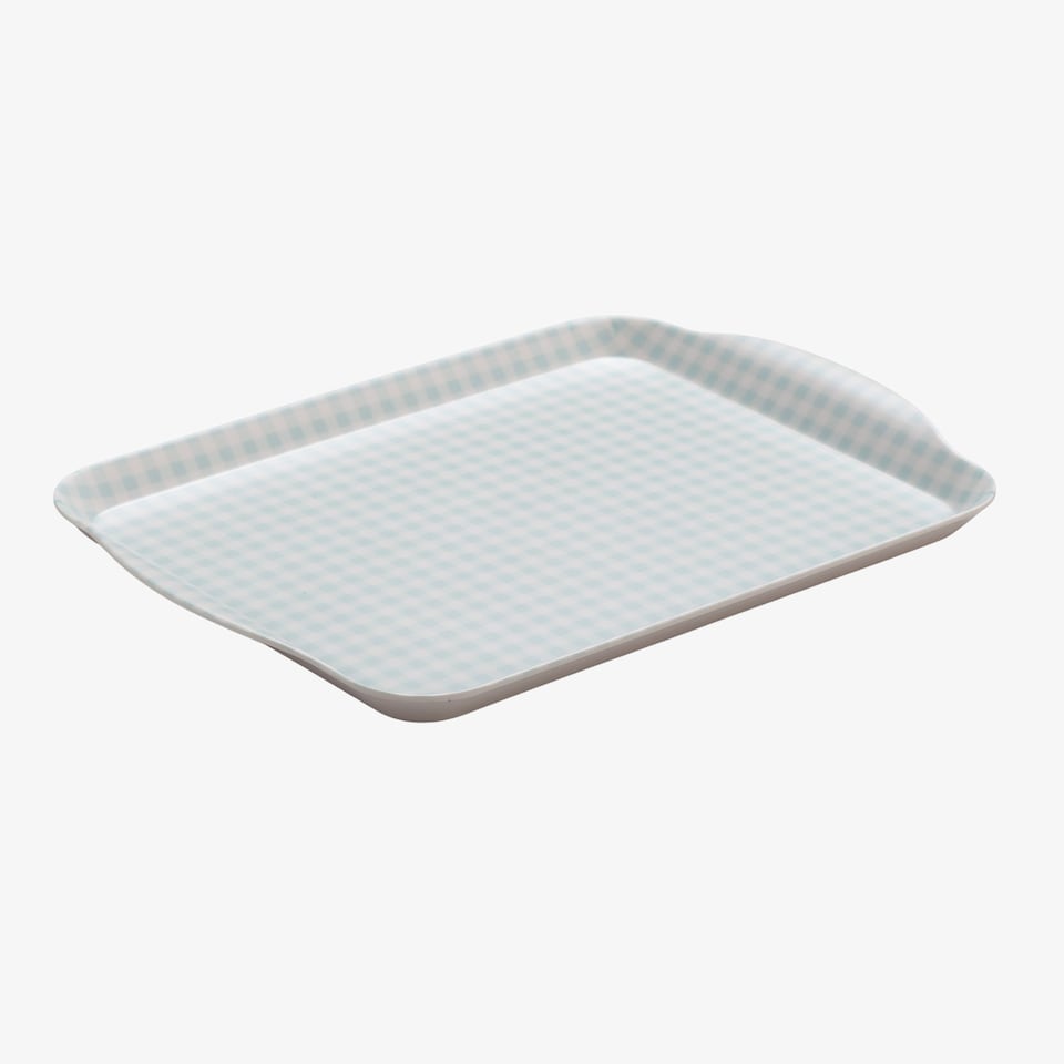 image 1 of Zeal Melamine Small Serving Tray, Gingham Pattern, 25 x 19cm, Duck Egg Blue