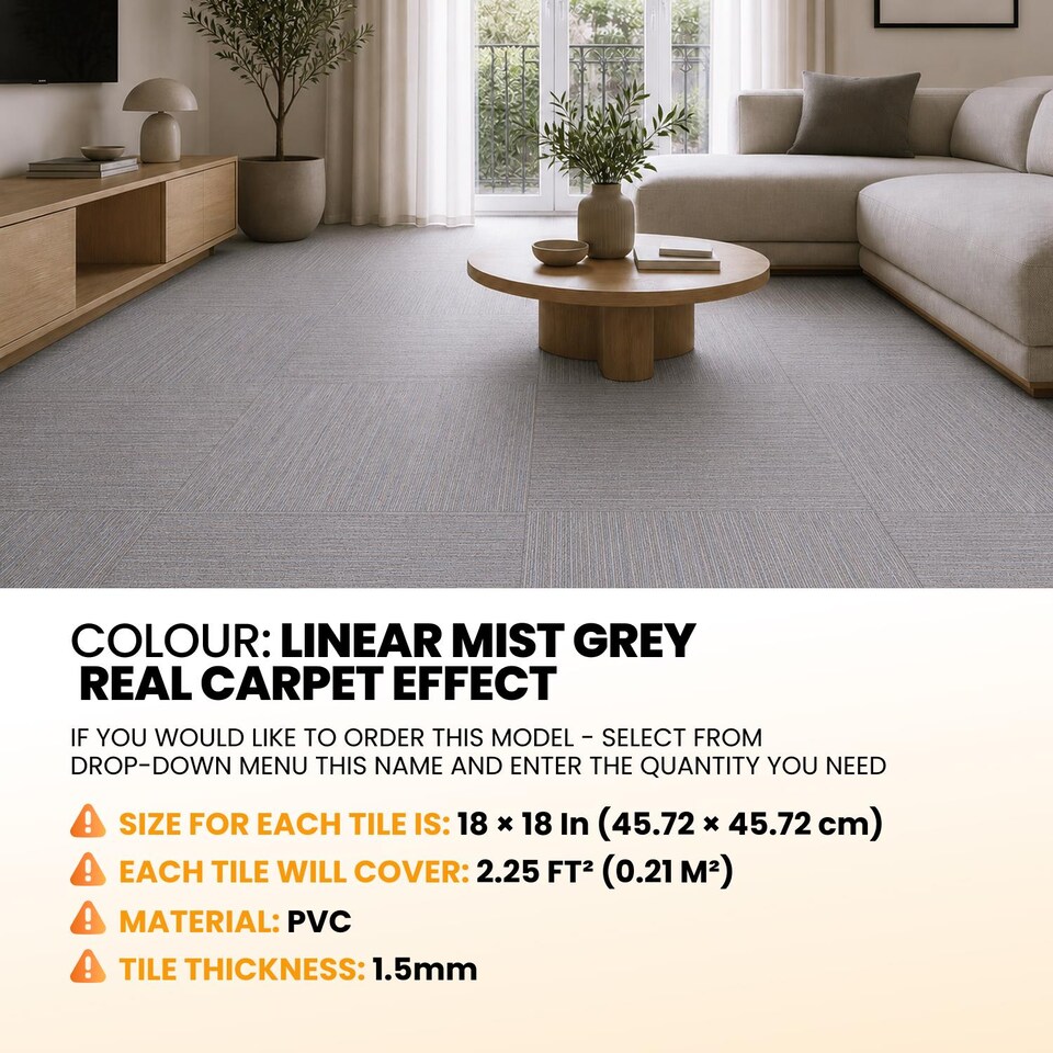 image 1 of NOVECRAFTO Self Adhesive Vinyl Floor Tiles 45x45cm Carpet Effect Peel and Stick