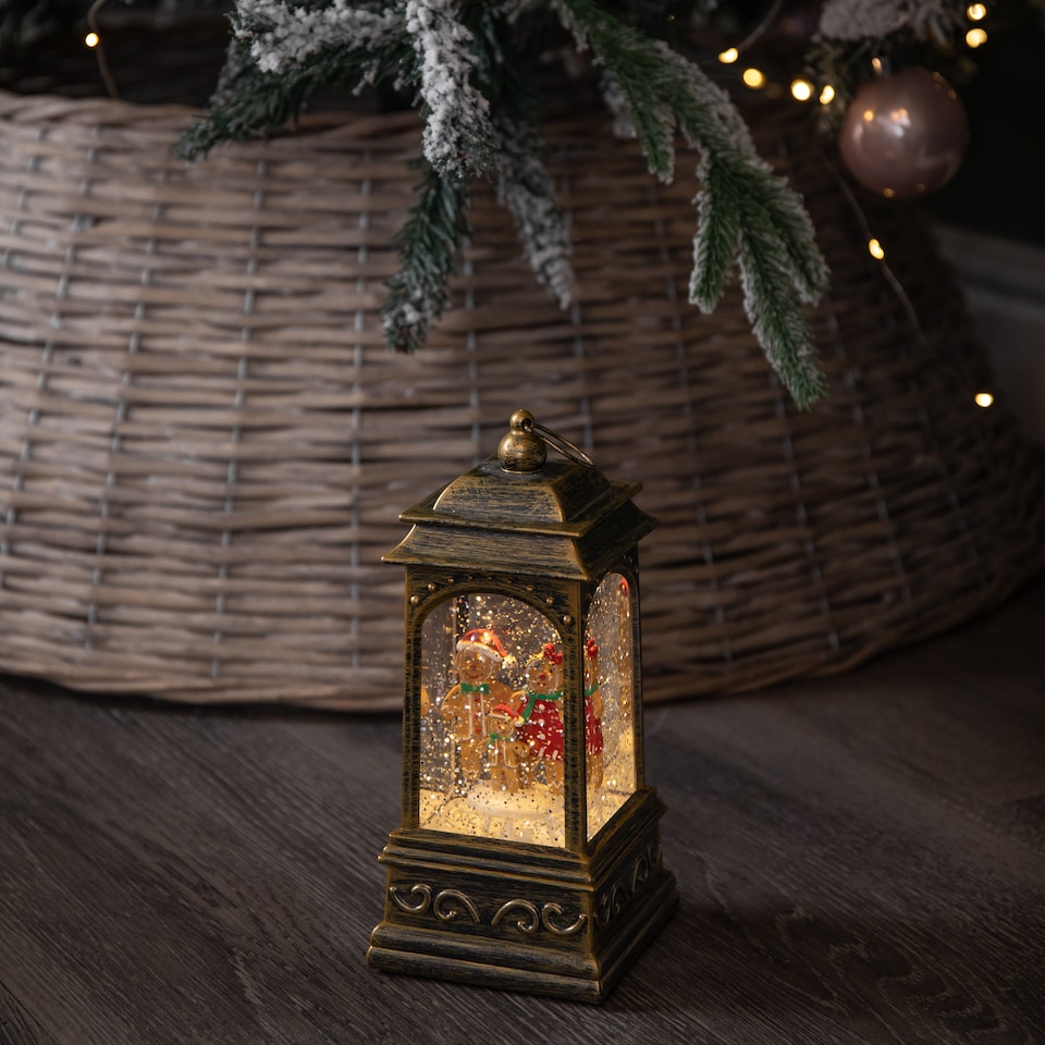 image 1 of 21cm Dual Powered Light up Christmas Gingerbread Family Water Spinner with LEDs