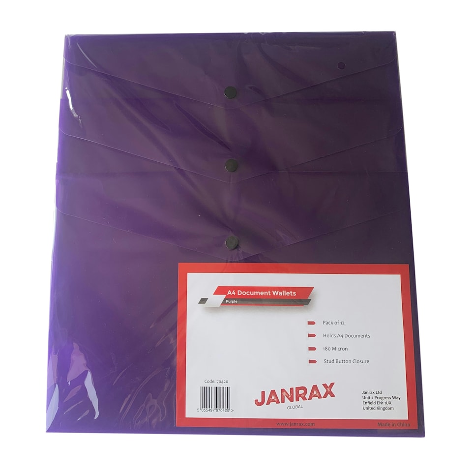 image 1 of Pack of 60 A4 Purple Document Wallets by Janrax