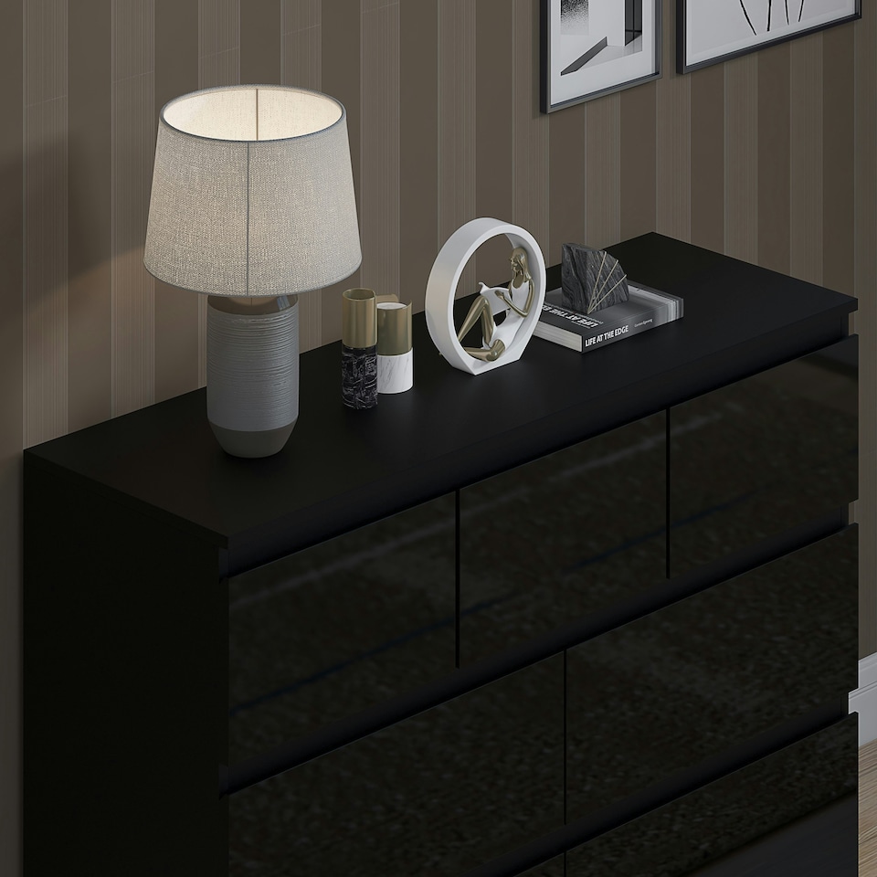 image 1 of FWStyle Stora 7 Drawer Merchant Chest Of Drawers - Black Gloss Front