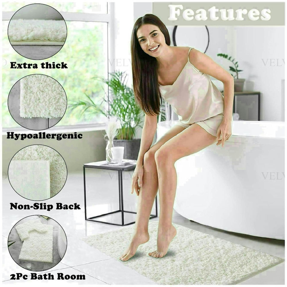 image 1 of VELVETIO Bath Mats & Pedestal Mat Set Anti Slip Super Soft Water Absorbent Cream