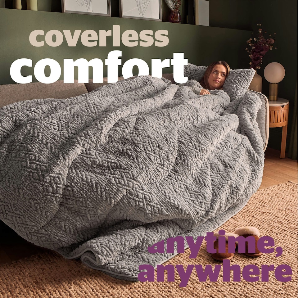 image 1 of Silentnight 10.5 Tog Teddy Fleece Coverless Duvet and Pillowcase Set Grey | Grey | Super King