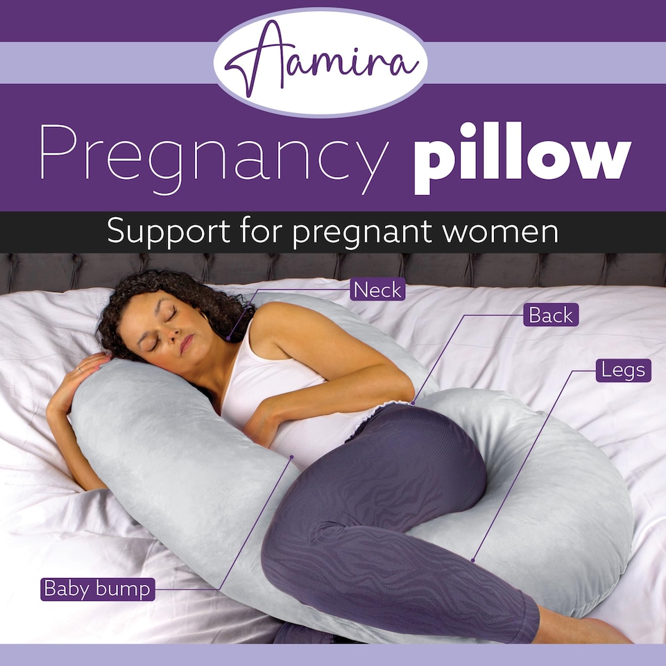 image 1 of Aamira Light Grey Pregnancy Maternity Pillow, 140x65x20cm C Shape Memory Foam | Grey | Grey | Standard | 1