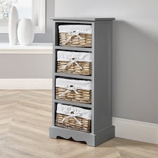 Chest Of Drawers Hallway Storage Organiser Wooden Wicker Baskets Fully Assembled | Grey