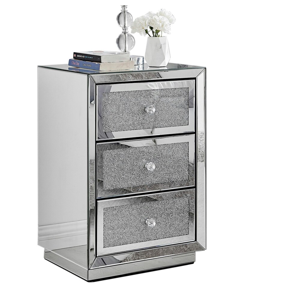 image 1 of Furniturebox Stella Crushed Diamond Mirrored Bedside Table