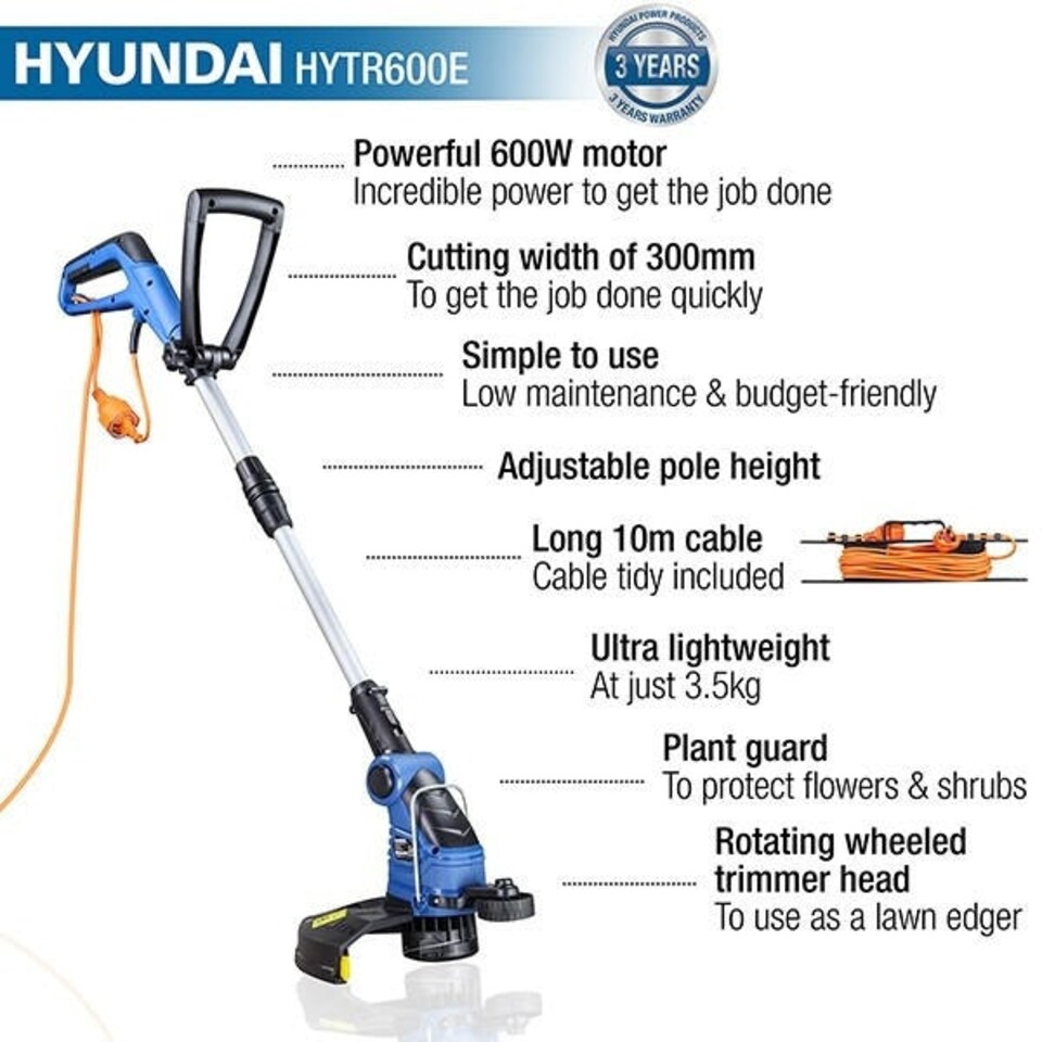 image 1 of Hyundai 600W 2-in-1 Electric Grass Trimmer and Lawn Edger 30cm | HYTR600E