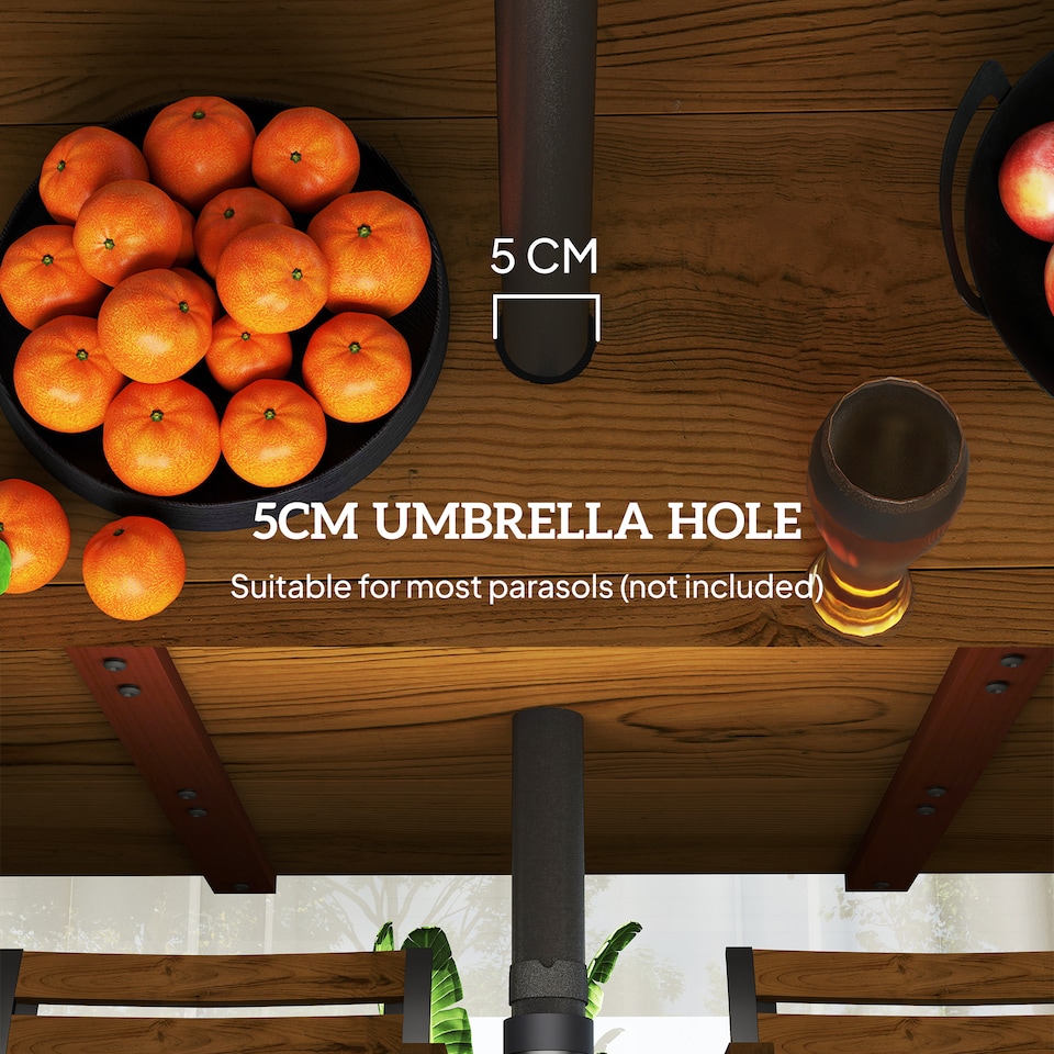 image 1 of Outsunny 7 Piece Garden Dining Set, Fir Wood Garden Furniture Set with Rectangle Table and 6 Stackable Chairs, Umbrella Hole, Slatted Top and Steel Frame, for Patio Balcony Porch, Brown