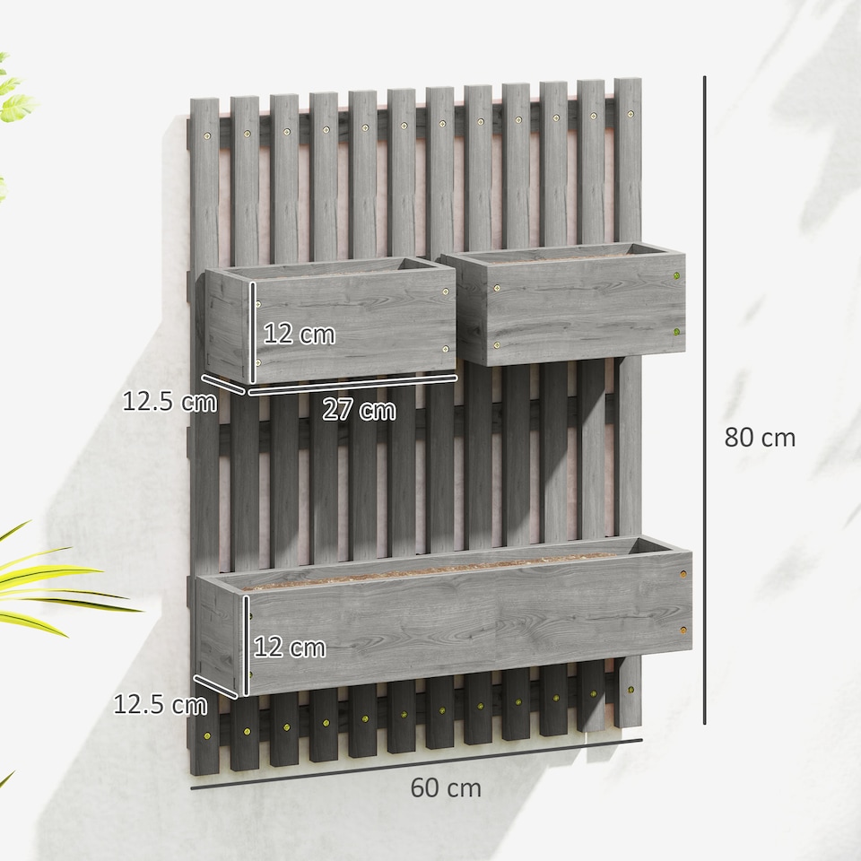 image 1 of Outsunny Wooden Garden Planters with Trellis Wall-mounted Raised Garden Bed | Grey | Grey