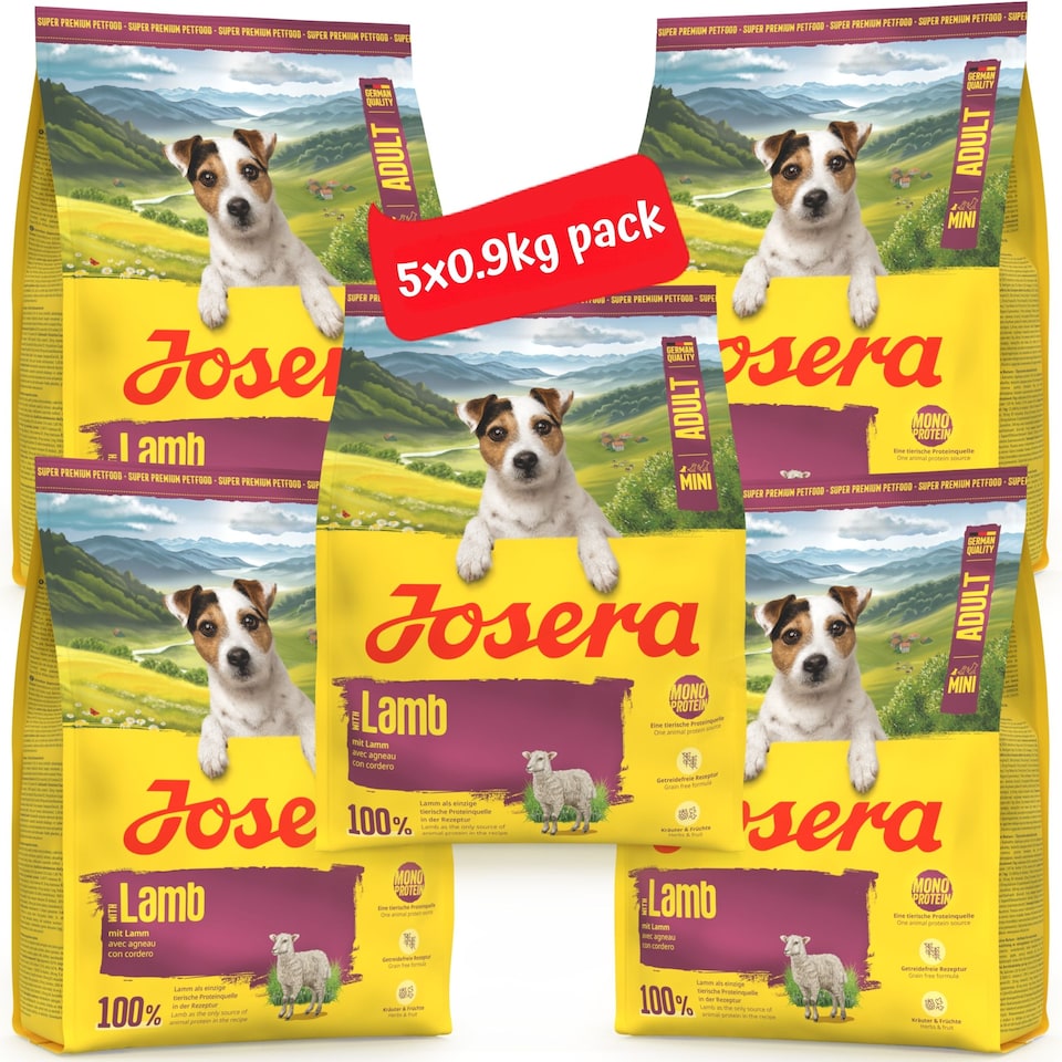 image 1 of Josera Mini Adult Lamb | Single meat protein | Grain free | Complete dry food for toy & small breeds | Gluten free | Herbs & Fruits | 5x0.9kg