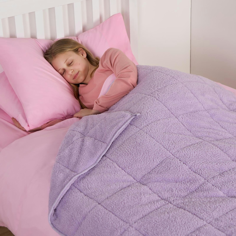 image 1 of OHS Kids 3kg Teddy Fleece Sensory Stress Anxiety Relief Weighted Blanket, 100x150cm - Lilac