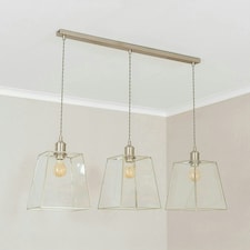 ValueLights Susie Glass Lantern Lamp Shade 3 Drop Brushed Chrome Diner Ceiling Pendant Light Silver