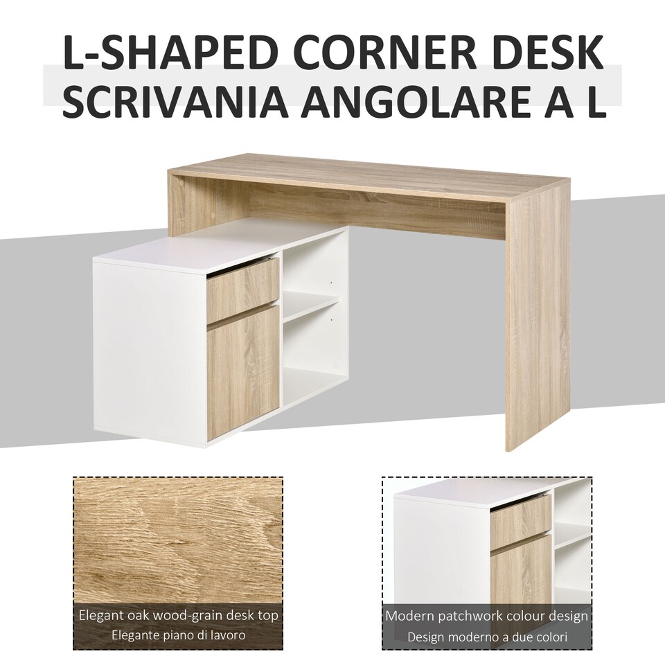 image 1 of HOMCOM L-Shaped Corner Computer Desk Study Table w/ Storage Shelf Drawer Office