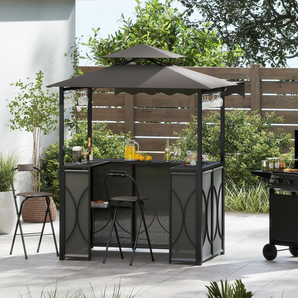 image 1 of COSTWAY 3-Piece Outdoor BBQ Canopy Grill Gazebo with Awning