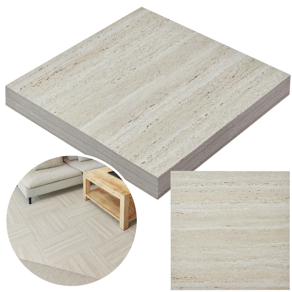 image 1 of NOVECRAFTO Vinyl Floor Tile – Self Adhesive 18x18 in – Travertine Dune – Peel & Stick for Kitchen, Bathroom & Living Room – Waterproof & Easy DIY Brown | 4.18 sqm