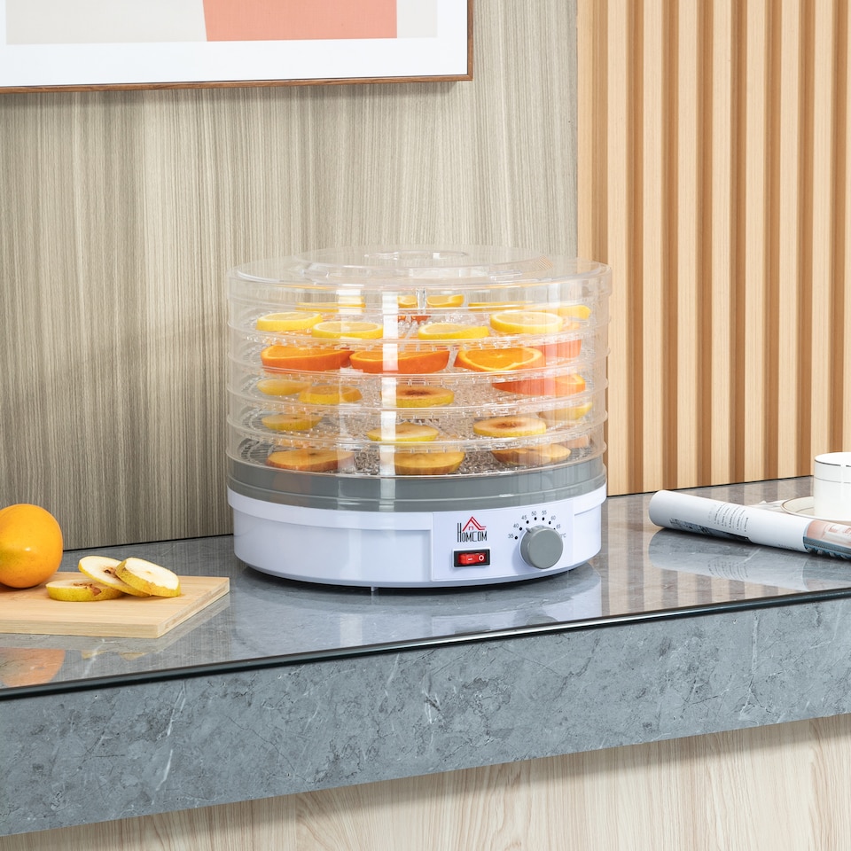 image 1 of HOMCOM 5 Tier Food Dehydrator, 245W Food Dryer Machine with Adjustable Temperature Control for Drying Fruit, Meat, Vegetable, Jerky and Pet Treat, White
