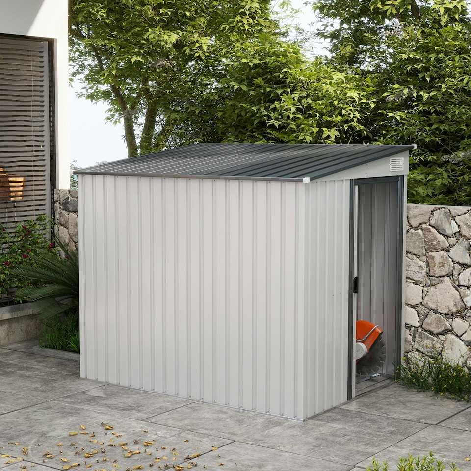 image 1 of Outsunny 7 x 5FT Garden Shed with Foundation Lean to Shed White