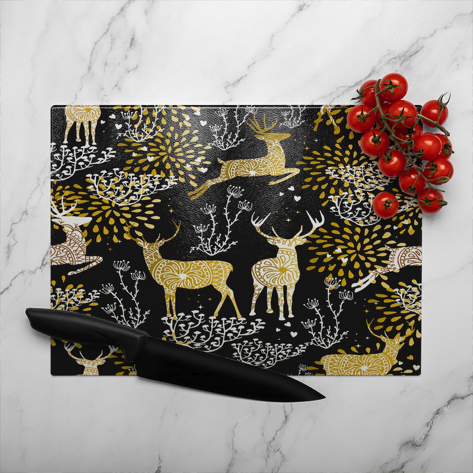 image 1 of Golden Christmas Dining Glass Chopping Board | Multi