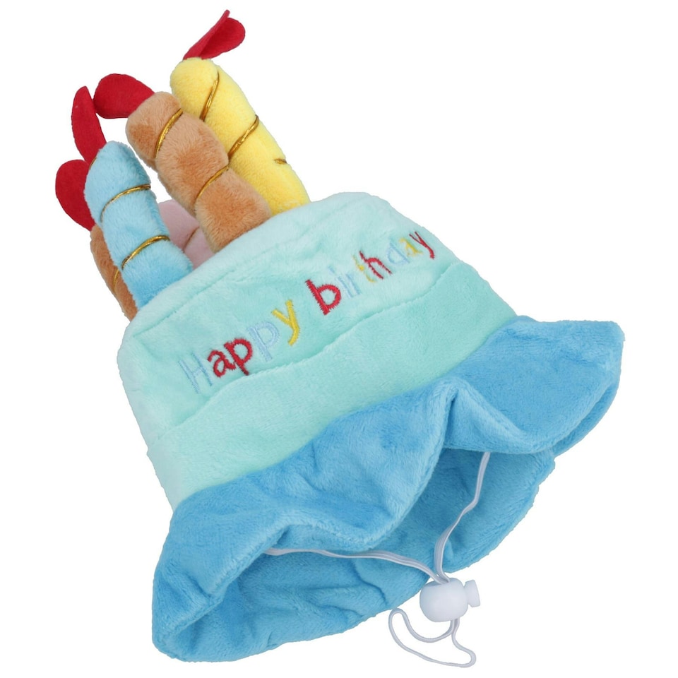 image 1 of Blue Dog Plush Happy Birthday Candle Cake Hat Dog Novelty Hat Birthday Gift