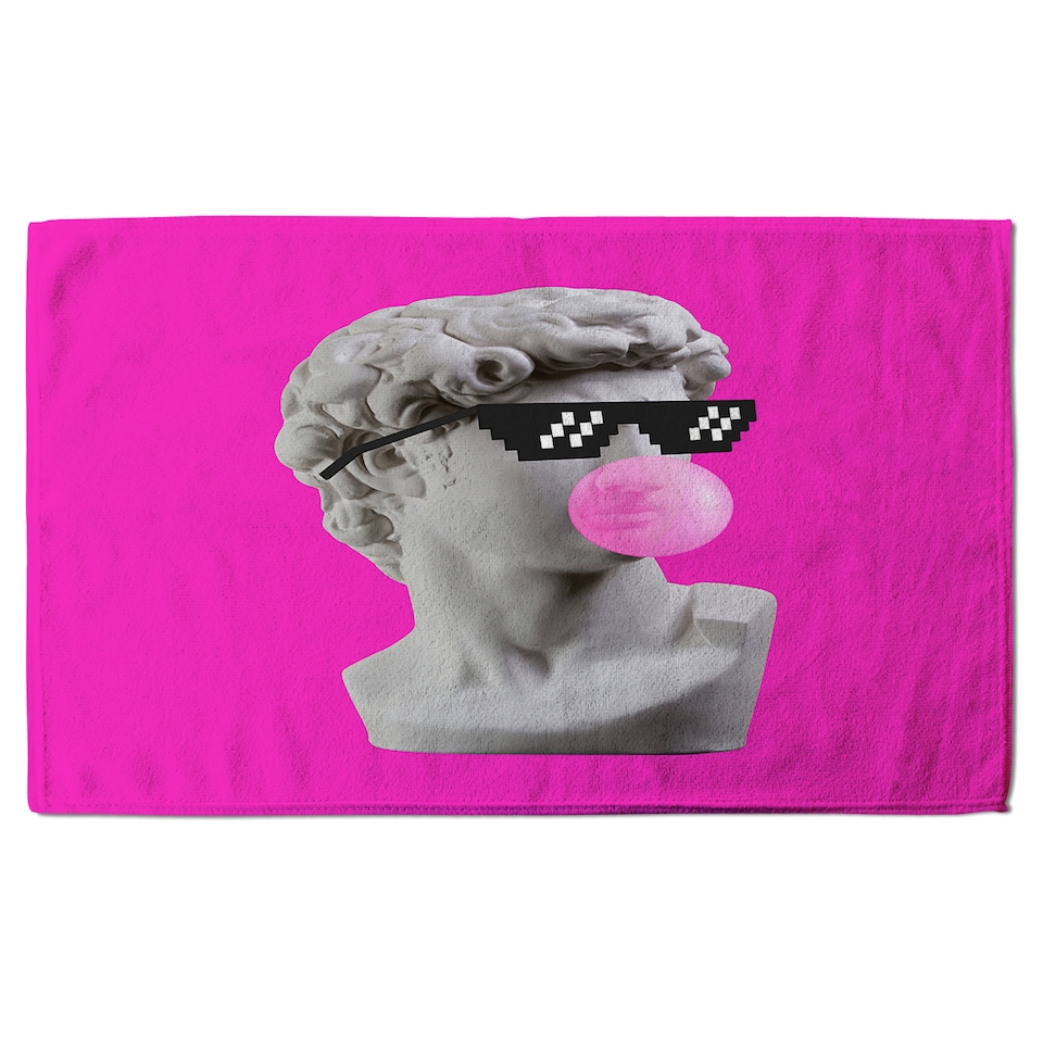 image 1 of Plaster statue,  David's head in pixel glasses Designer Bath Towel | Multi