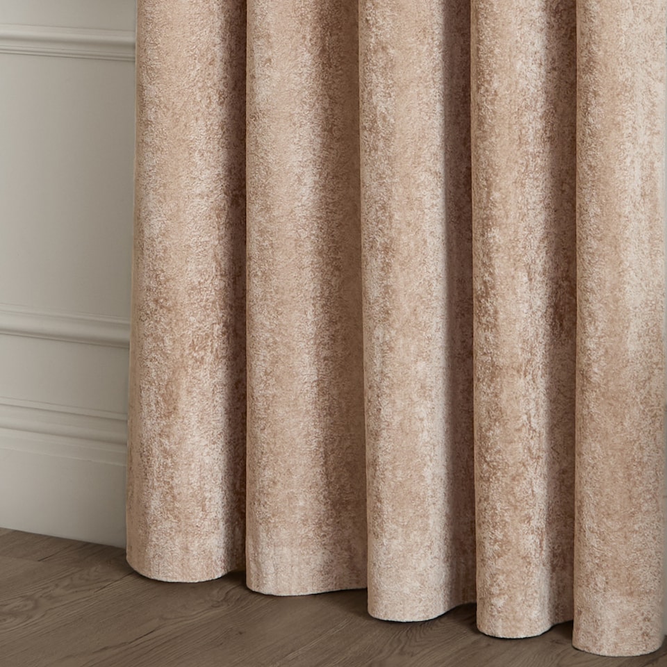 image 1 of Paoletti Lustre Velvet Fully Lined Eyelet Curtain Pair, Oyster, (W) 168 x (D) 137cm | Cream | Oyster | 1