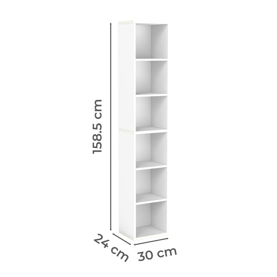 image 1 of Levede Slim Wooden Bookcase White Storage Shelf Organizer for Home Office | White