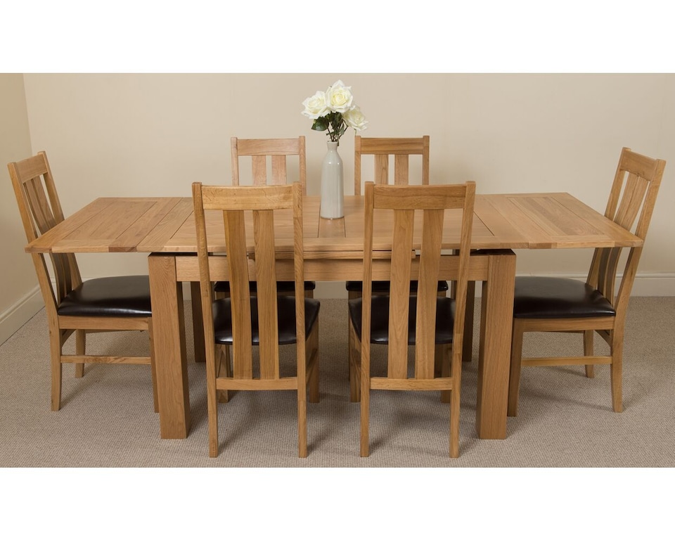 image 1 of Richmond 140-220cm Oak Extending Dining Table and 6 Princeton Chairs | Brown | Brown