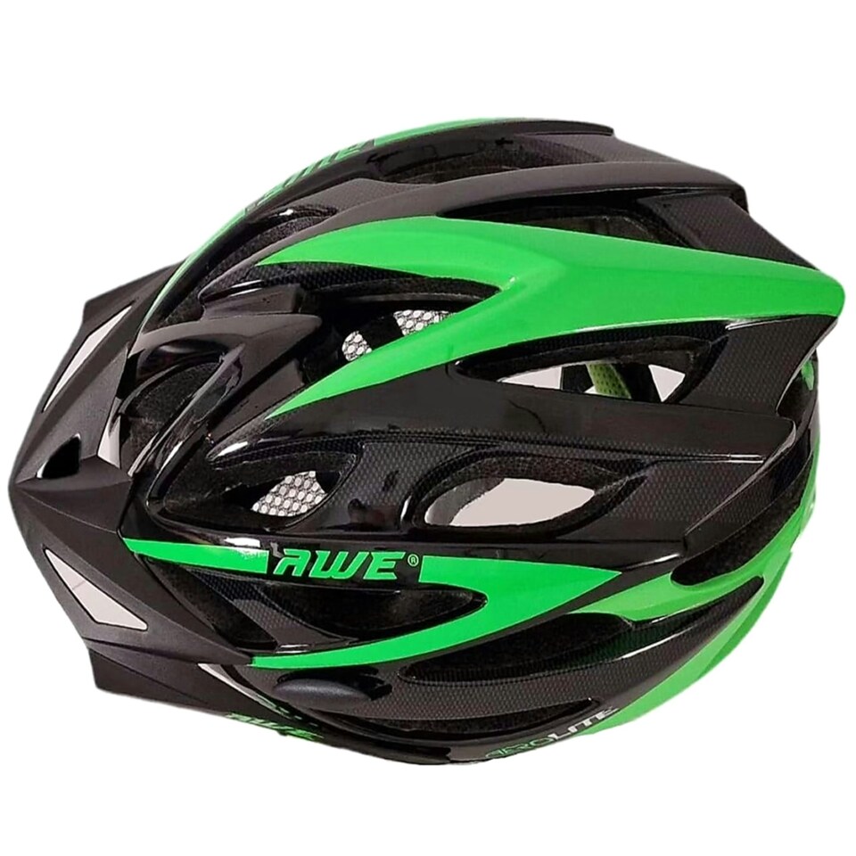 image 1 of AWE AweAeroLite In Mould Adult Bike Helmet Black/Green Large 58-61cm Crash Guarantee* | Black | Green