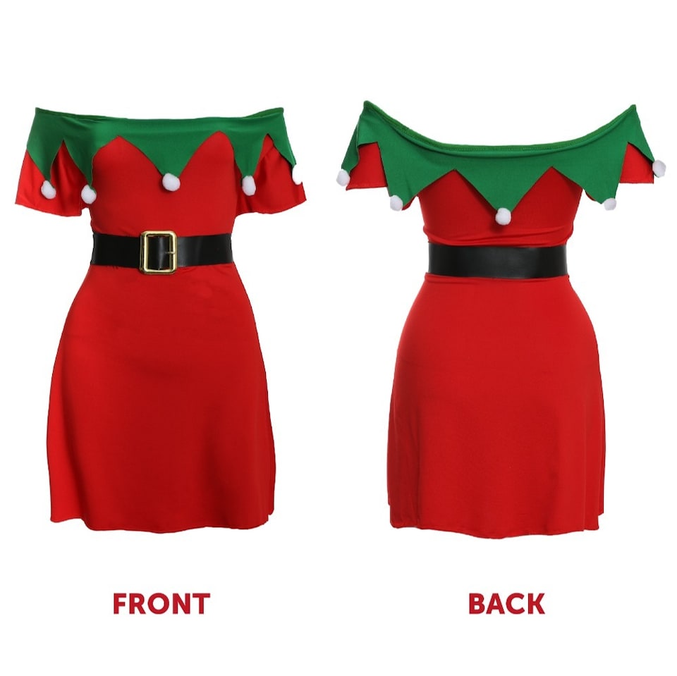 image 1 of Elf Costume - Dress, Tights, Boots & Hat | Multi | L