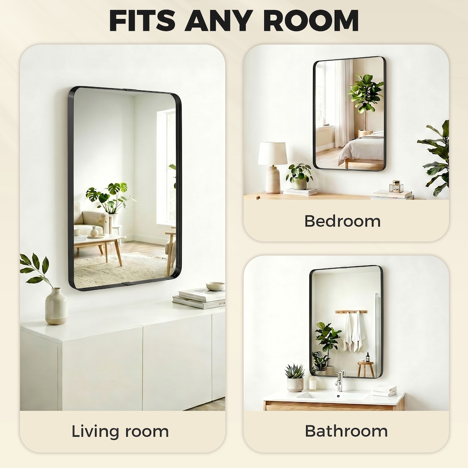 image 1 of HOMCOM Rectangular Wall Mirror, 90 x 60 cm Wall Mounted Bathroom Mirror