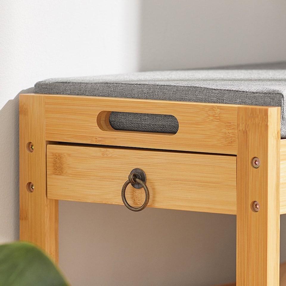 image 1 of SoBuy FSR49-N,Compact Bamboo Shoe Storage Bench with Cushion and Drawer
