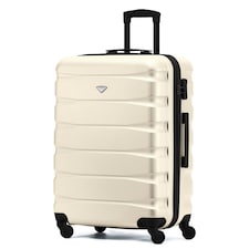 Flight Knight 25" 4 Wheel ABS Hard Case Medium Suitcase 100+ Airlines Approved - easyJet, British Airways, Ryanair, Jet2, Emirates & Many More - Check-in | Cream | Cream/Black | Medium