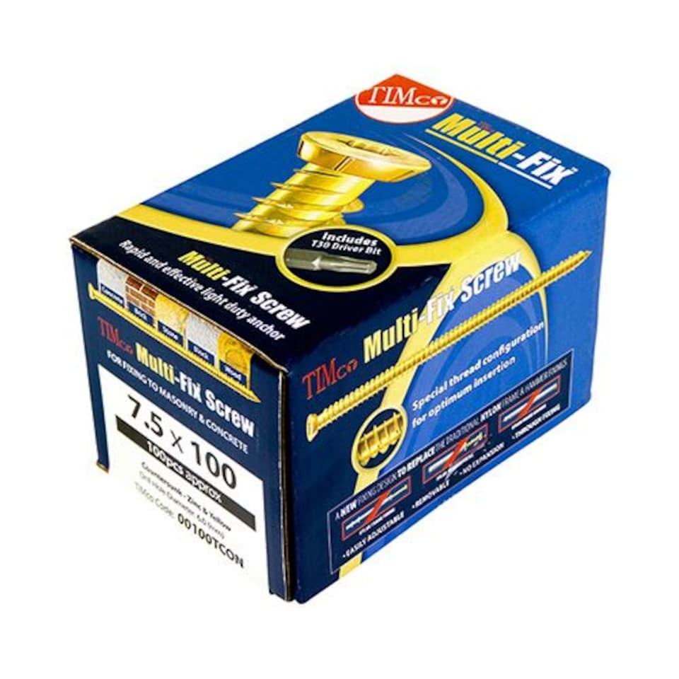 image 1 of Timco - Concrete Screws - TX - Flat Countersunk - Yellow (Size 7.5 x 120 - 100 Pieces)