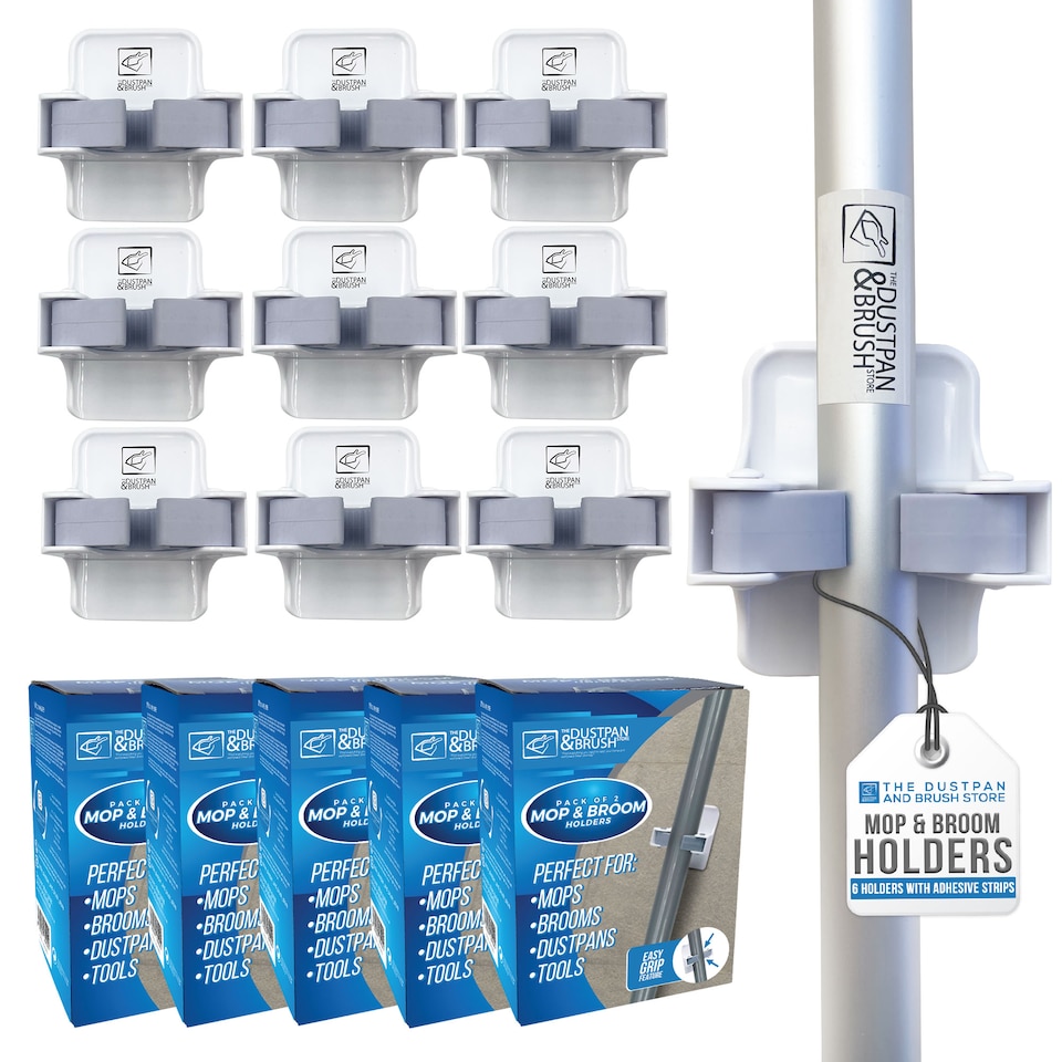 image 1 of Mop & Broom Holder Wall Mounted Grippers Cleaning Tool Storage - Pack of 5 (10 Holders)