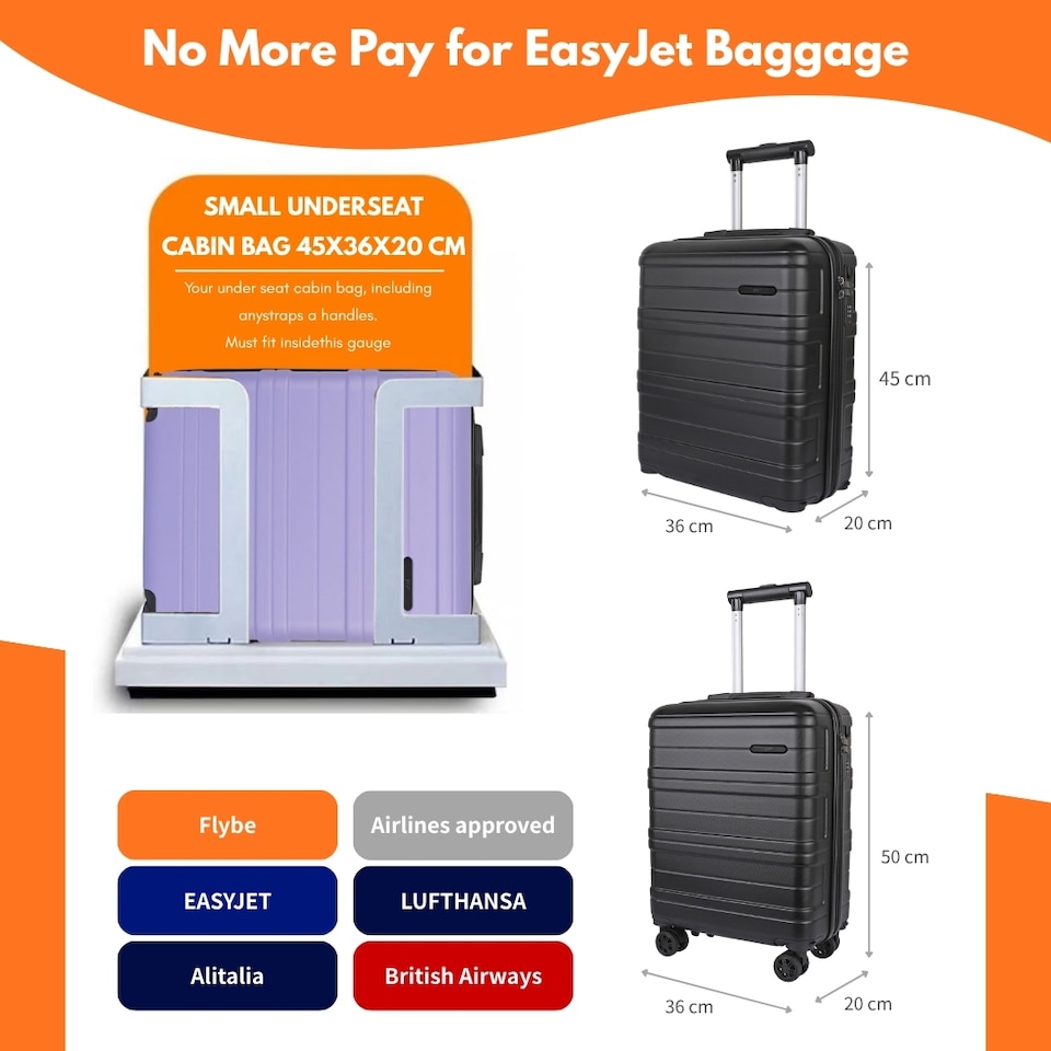 image 1 of ABS Cabin Luggage 45×36×20 Lightweight Carry-On with TSA Lock | Black | Black | Cabin Bag