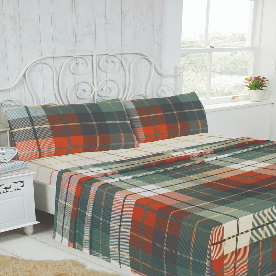 image 1 of Lomond Brushed Cotton Check Luxury Flannelette Complete Sheet Set Multi | Double