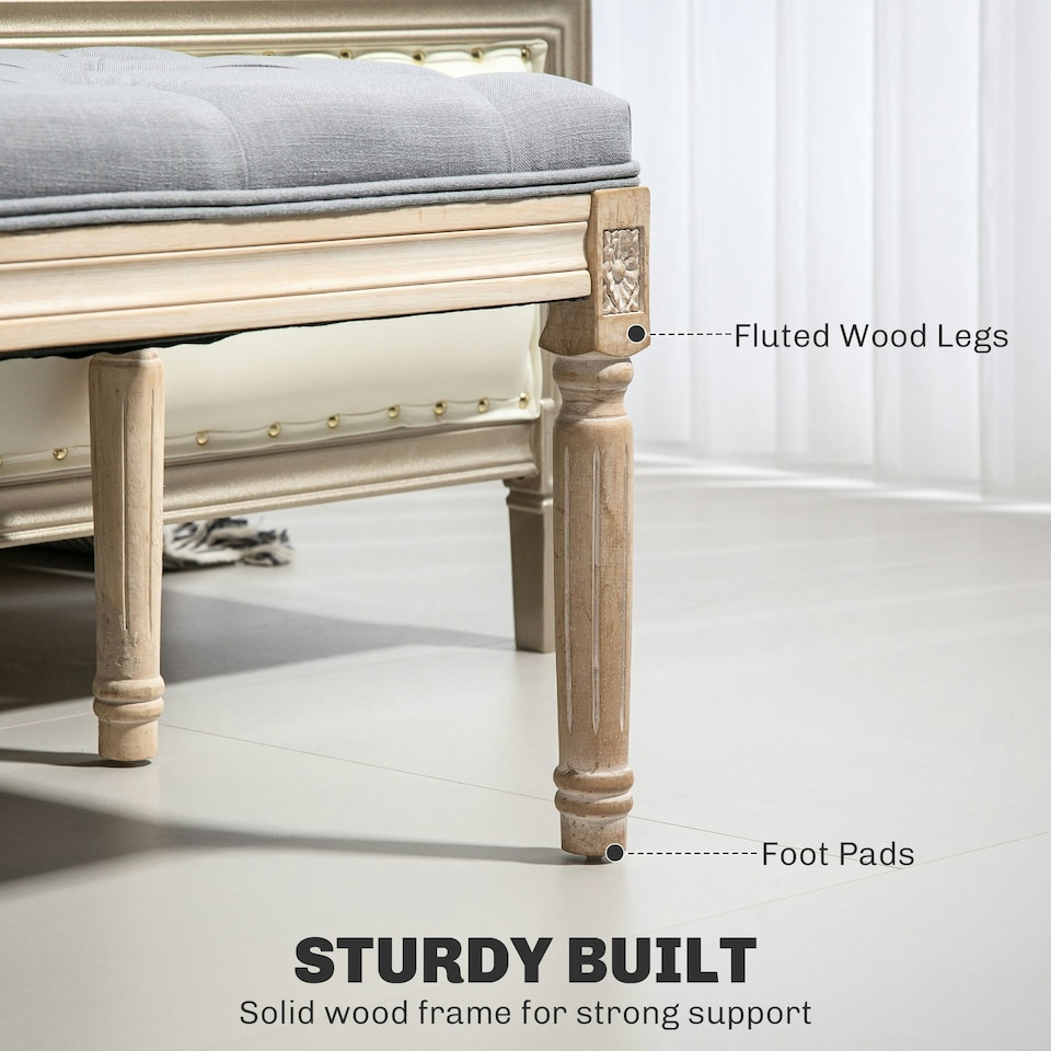 image 1 of HOMCOM End of Bed Bench Tufted Upholstered Foot Stool, Light Grey