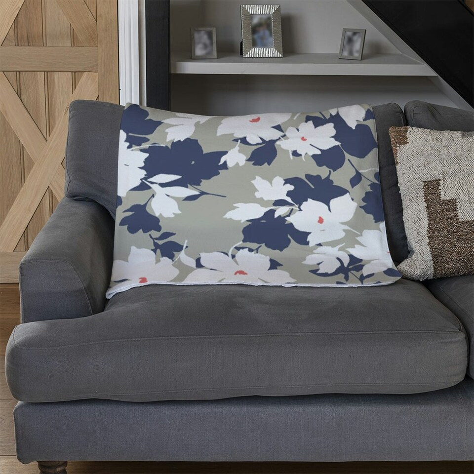 image 1 of Grey, Purple & White Flowers (Blanket)