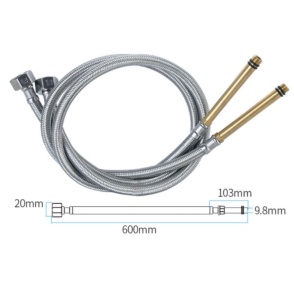 image 1 of TradeProvider® Flexi Pipes, Flexible Mixer Taps Tails (2pcs/pack)Kitchen Tap Connector 10M x1/2 Fitting 600mm Long Flexible Hose British Standard Pipe Connectors (103mm brass end)