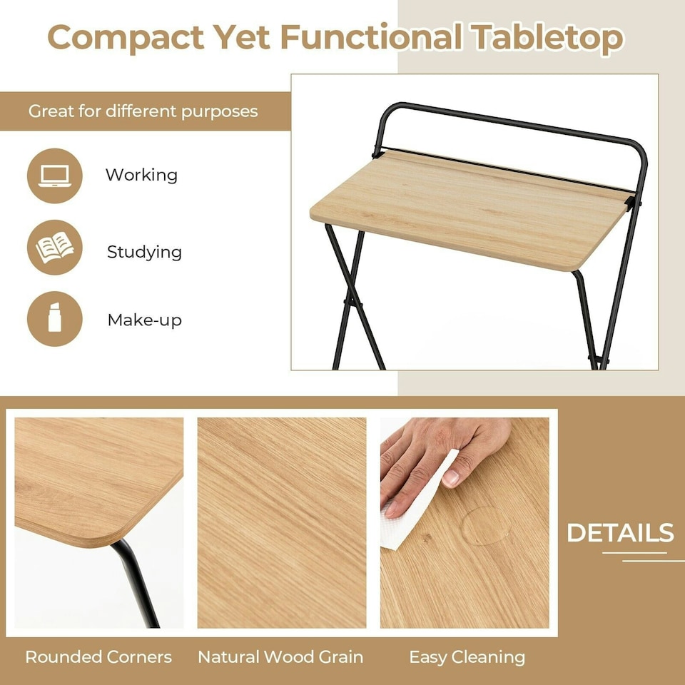 image 1 of COSTWAY 60CM Folding Computer Desk with Tablet Bracket Natural N/A