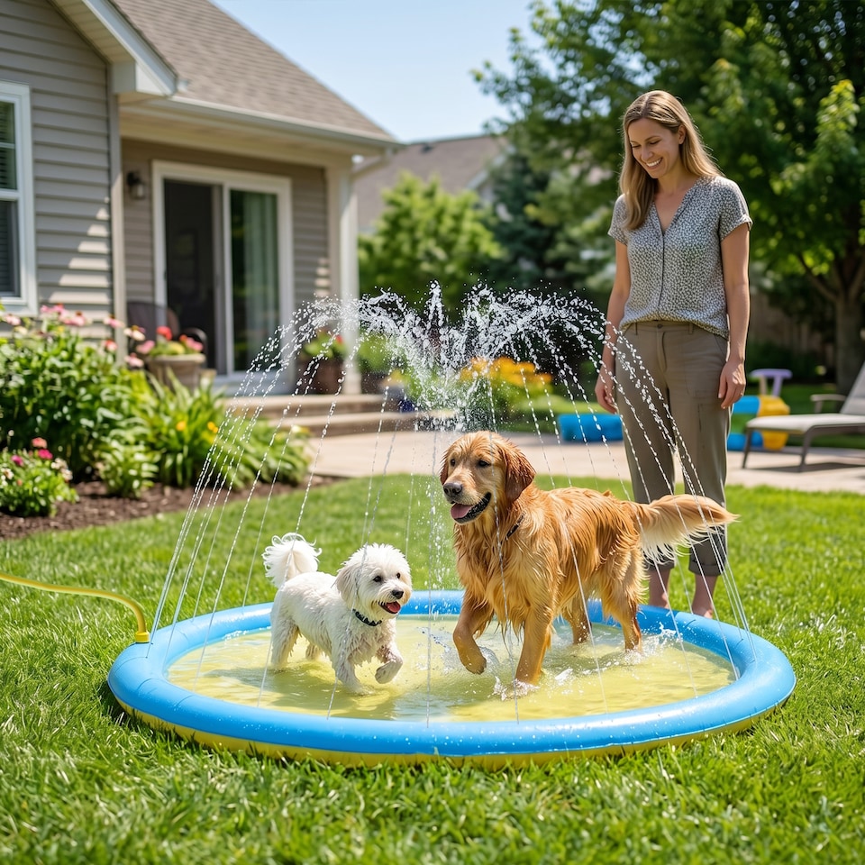 image 1 of PawHut 150 cm Splash Pad Sprinkler for Pets Dog Non-slip Outdoor Yellow