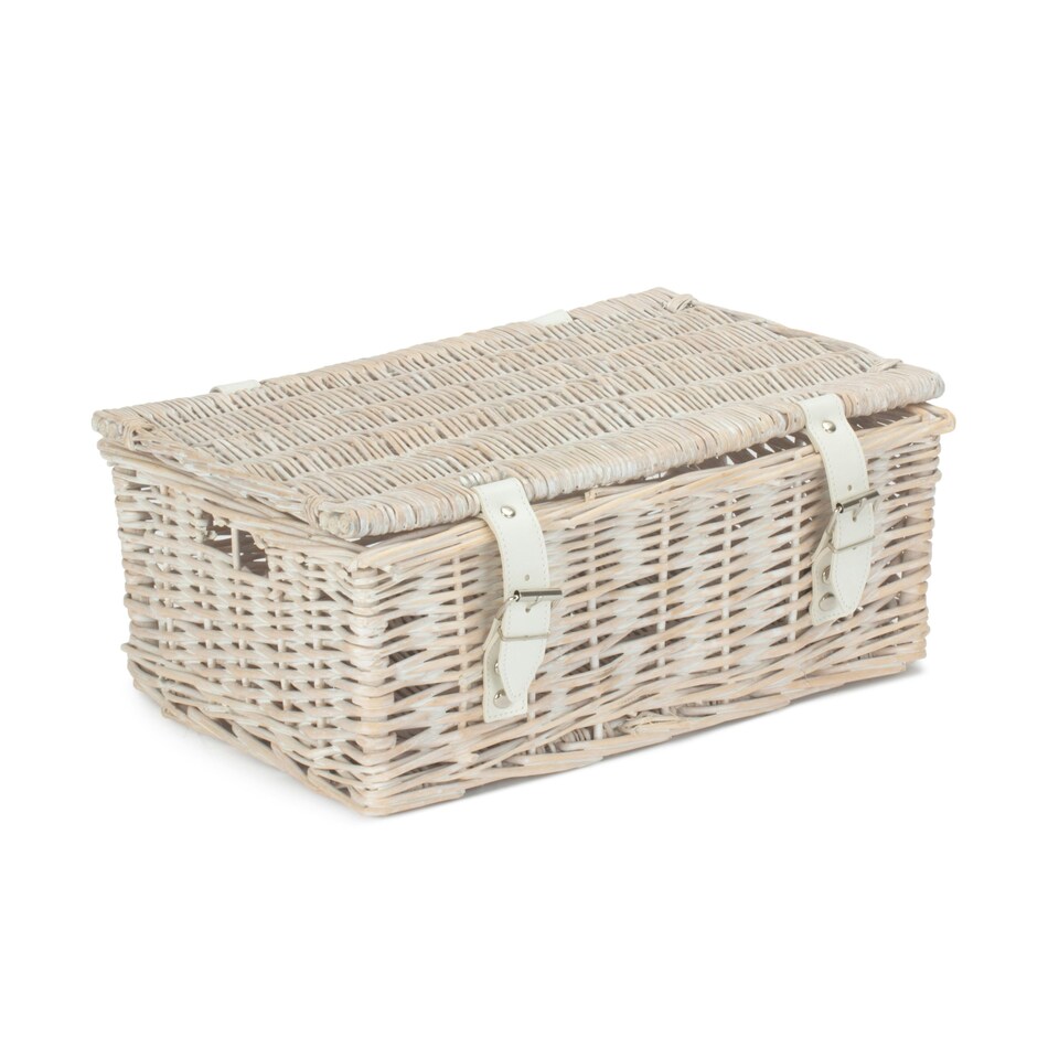 image 1 of Wicker 35cm Empty Whitewash Picnic Basket Unlined Brown | Brown | One Size