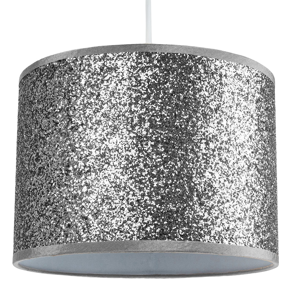 image 1 of Modern and Designer Bright Silver Glitter Fabric Pendant-Lamp Shade 30cm Wide | Silver