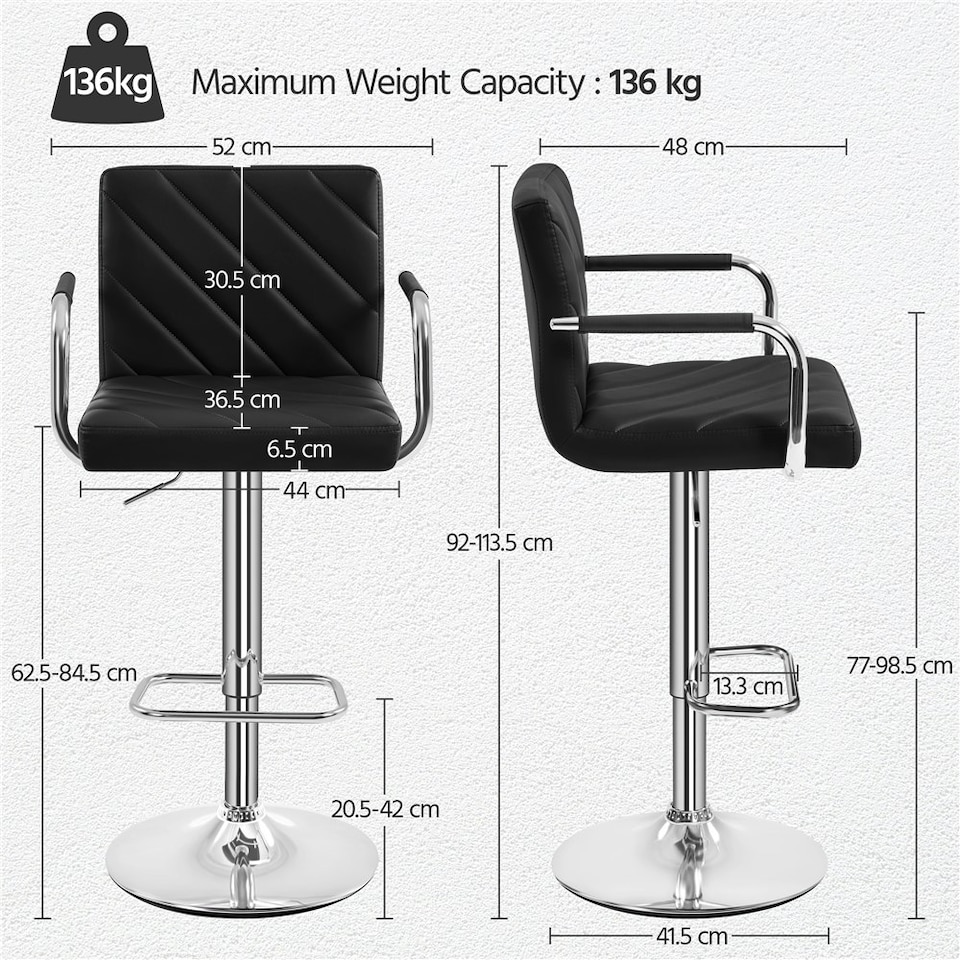 image 1 of Yaheetech Set of 2 Faux Leather Bar Stools | Black