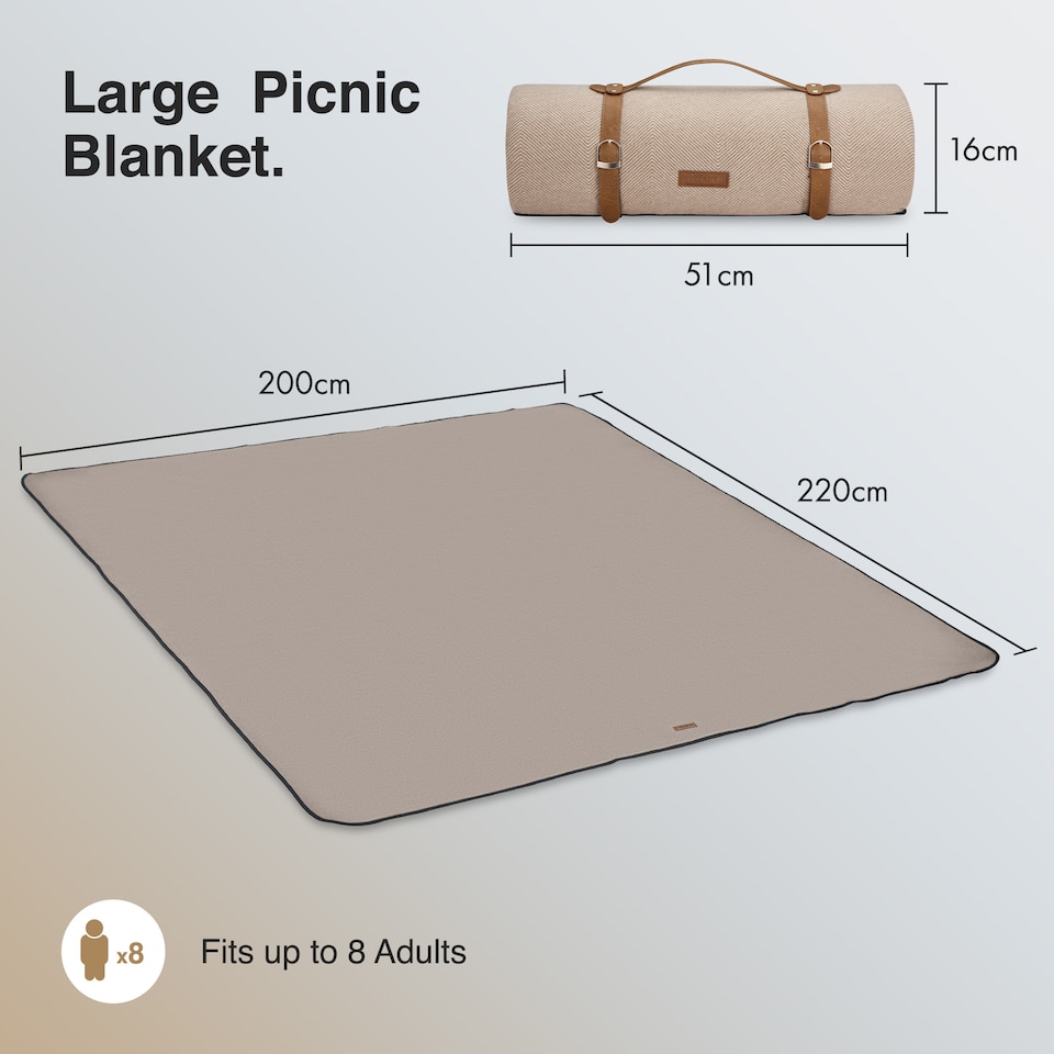 image 1 of Vonshef Picnic Blanket - Herringbone Outdoor Rug - 200x220cm