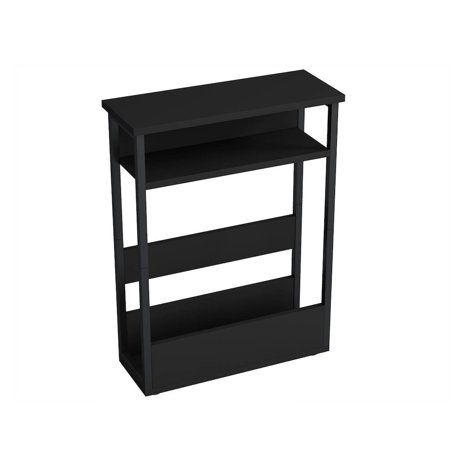 image 1 of 3 Tier Slim Coffee Side Table Newspaper Magazine Shelf Rack Bedside Sofa End | Black | Black | H-62.5cm | 1