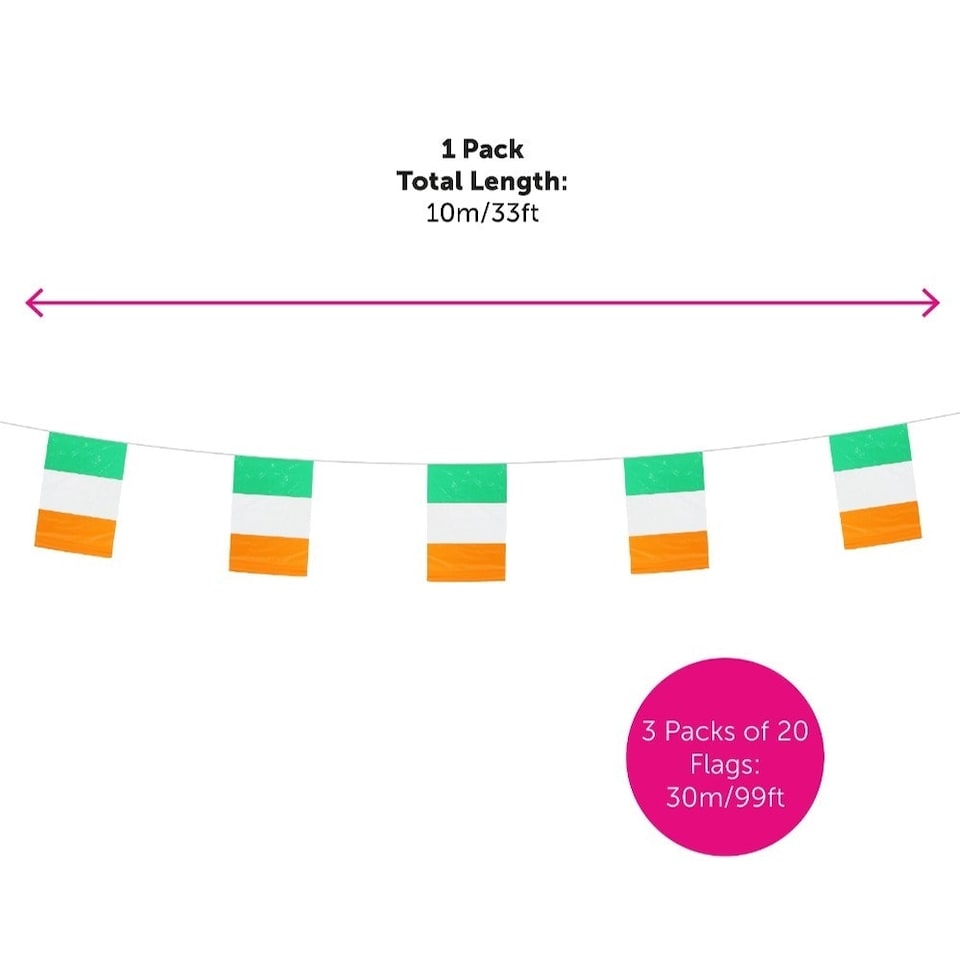 image 1 of Ireland Flag Bunting – Irish Tricolour Party Decoration for Indoor & Outdoor Use N/A