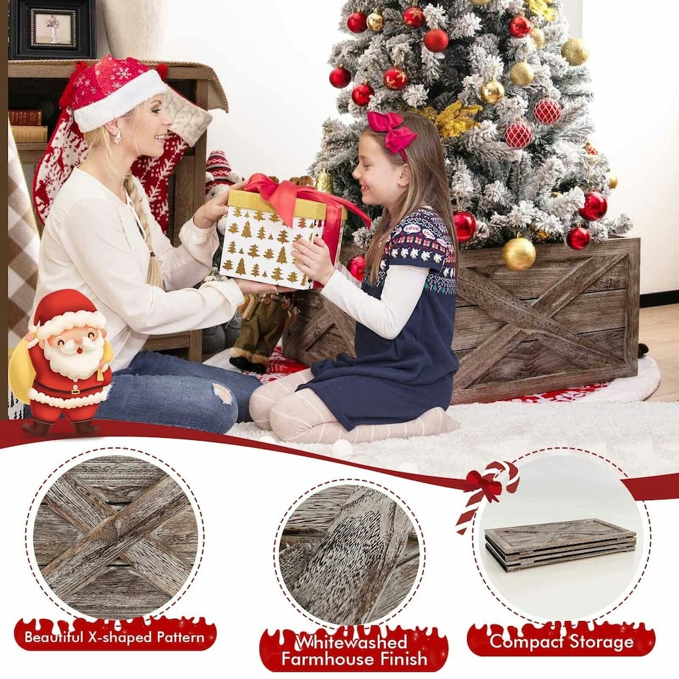 image 1 of COSTWAY Christmas Tree Wooden Tree Box Stand Cover Grey | One Size
