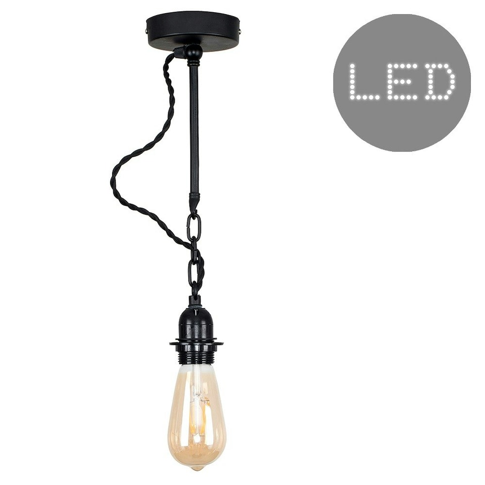 image 1 of ValueLights Huber Industrial Satin Black Ceiling Light Fitting - Includes 4w LED Filament Bulb 2700K Warm White